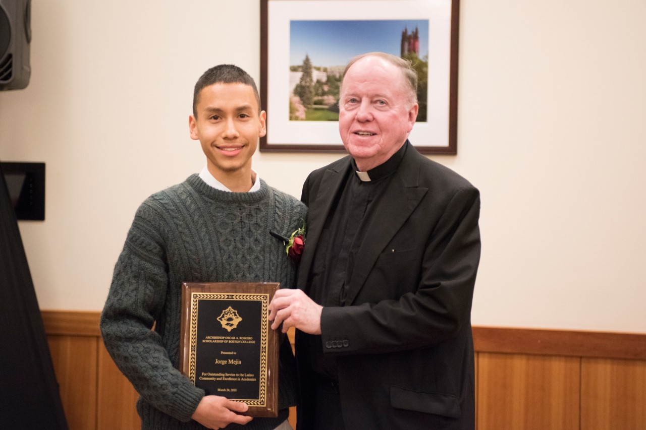 Jorge Mejia and Boston College President William P. Leahy, S.J.