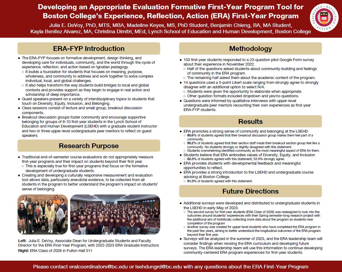 Developing an Appropriate Evaluation Formative First-Year Program Tool for Boston College’s Experience, Reflection, Action (ERA) First-Year Program