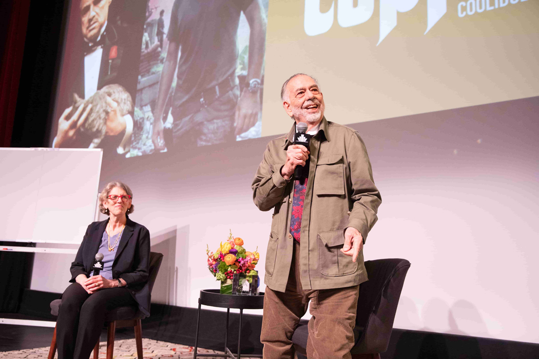 Juliet Schor and Francis Ford Coppola onstage