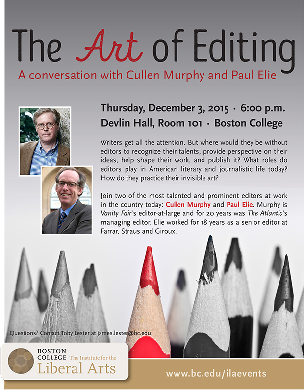 The Art of Editing | December 3 at 6:00 pm | Devlin Hall, Room 101, Boston College