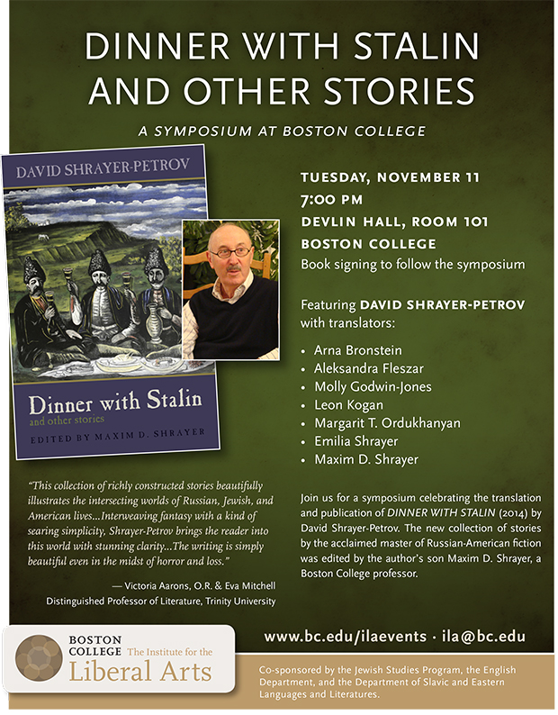 Dinner with Stalin and Other Stories | November 11 at 7:00 pm | Devlin Hall, Room 101, Boston College