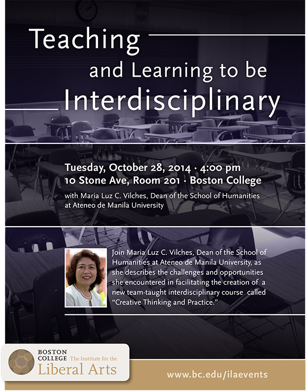 Teaching and Learning to be Interdisciplinary | October 28 at 4:00 pm | 10 Stone Ave, Room 201, Boston College