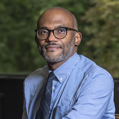 Prof. Martin Summers (History) photographed in the STM Library on the Brighton Campus for use in a story on racism in the fall 2020 issue of BCM.