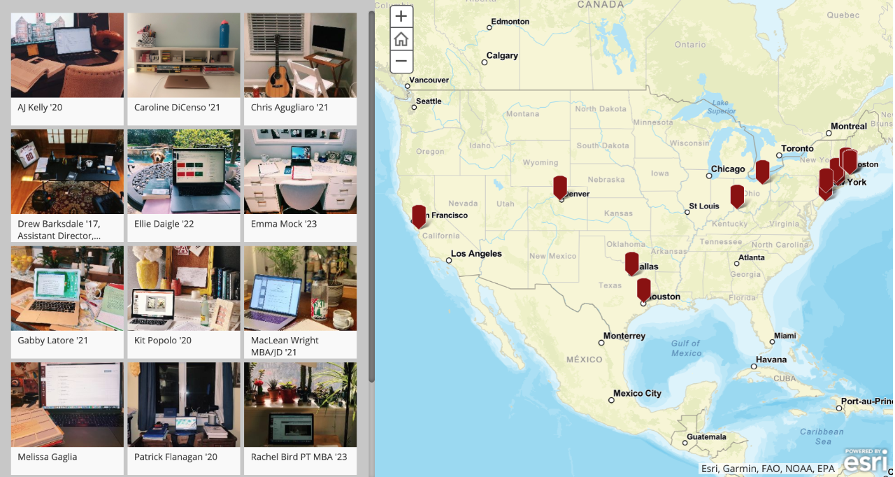 Screenshot of interactive map displaying student workspaces across the country