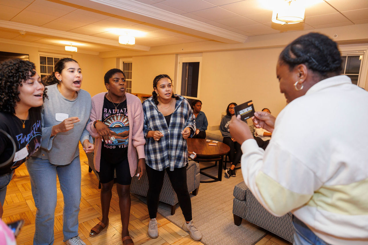 Students in the Black Leadership Initiative play a game at the 2022 BLI Retreat.