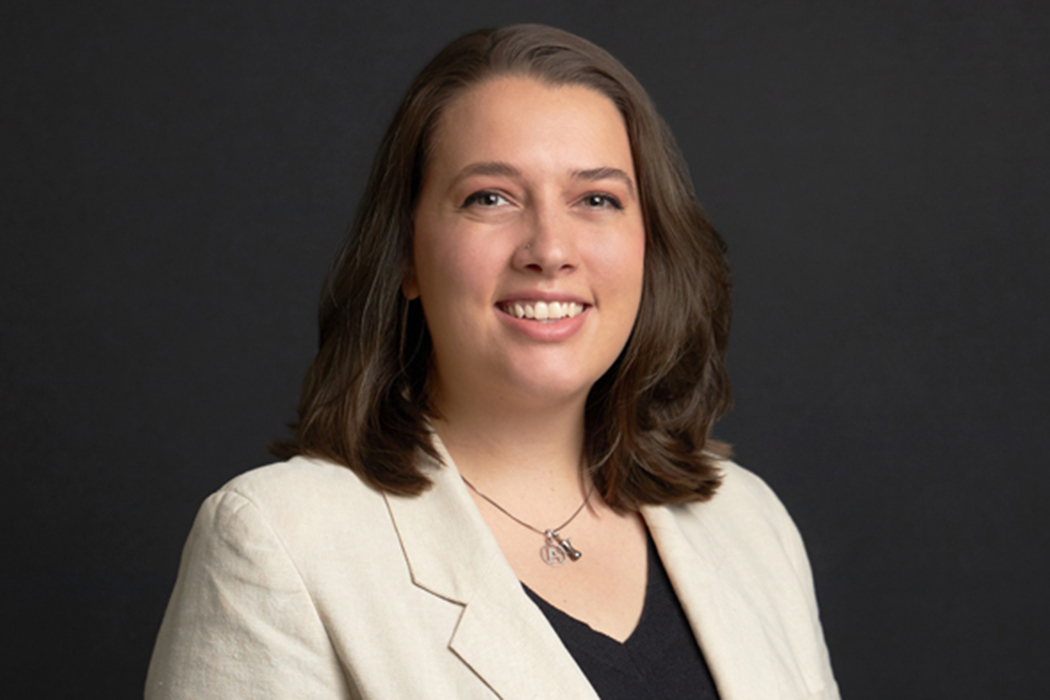 Annarose Jowenson in a white blazer and black shirt.