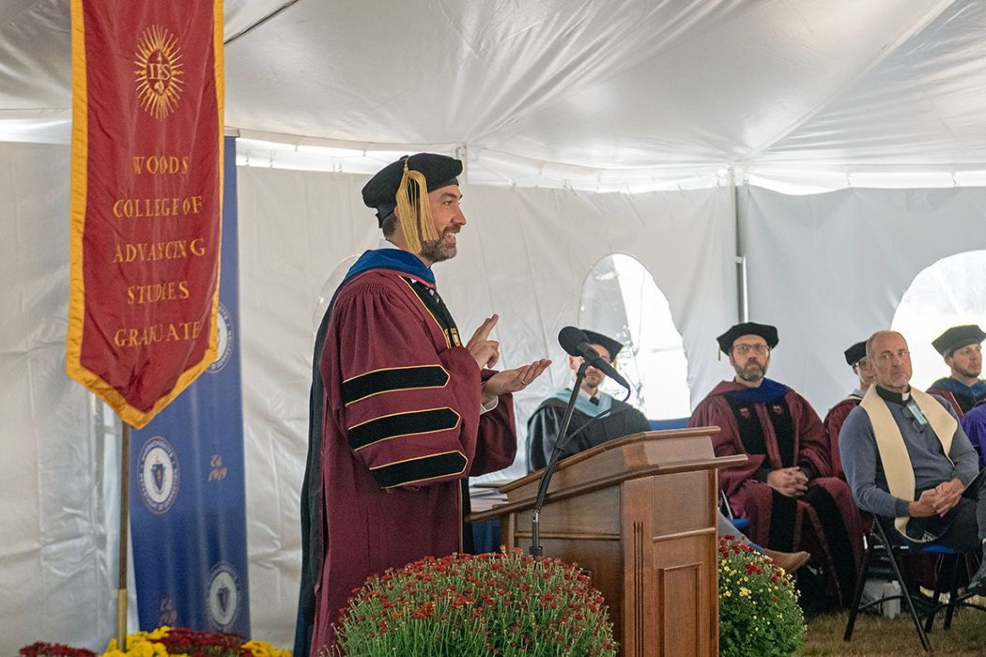 Patrick Conway speaking at graduation