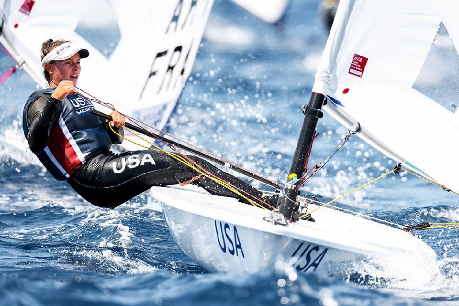 Erika Reineke sailing a Laser dinghy in France