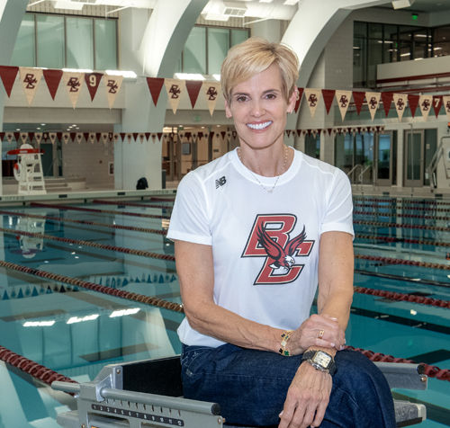 Dara Torres, newly appointed men's and women's swimming and diving coach at Boston College. Photographed at the pool in the Connell Recreation Center.