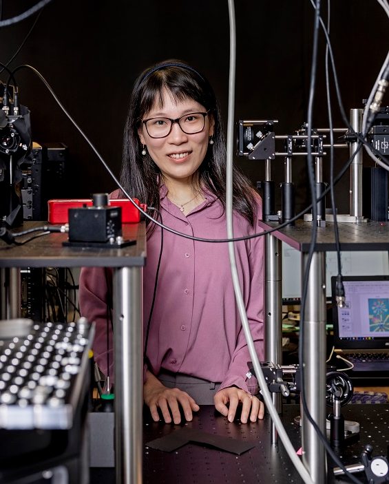 January 10, 2022 -- Qiong Ma, Assistant Professor of Physics, and recent recipient of a National Science Foundation (NSF) Career award. Photographed in Higgins 160 for the 1/20/22 issue of Chronicle.