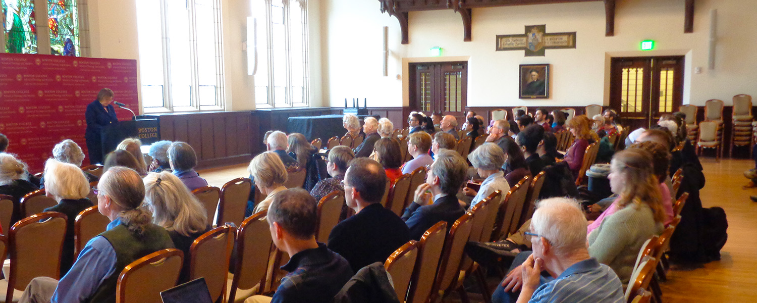 2023 Annual Underhill Lecture speaker and audience in the Irish Room of Gasson Hall