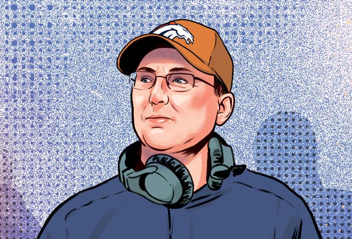 Illustration of Pete Carmichael Jr. on the sidelines