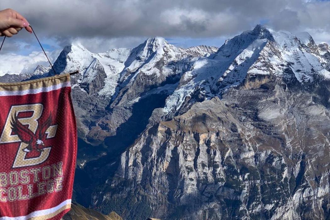 The BC Banner next to the Swiss Alps 