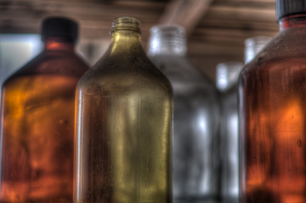 several bottles of liquid