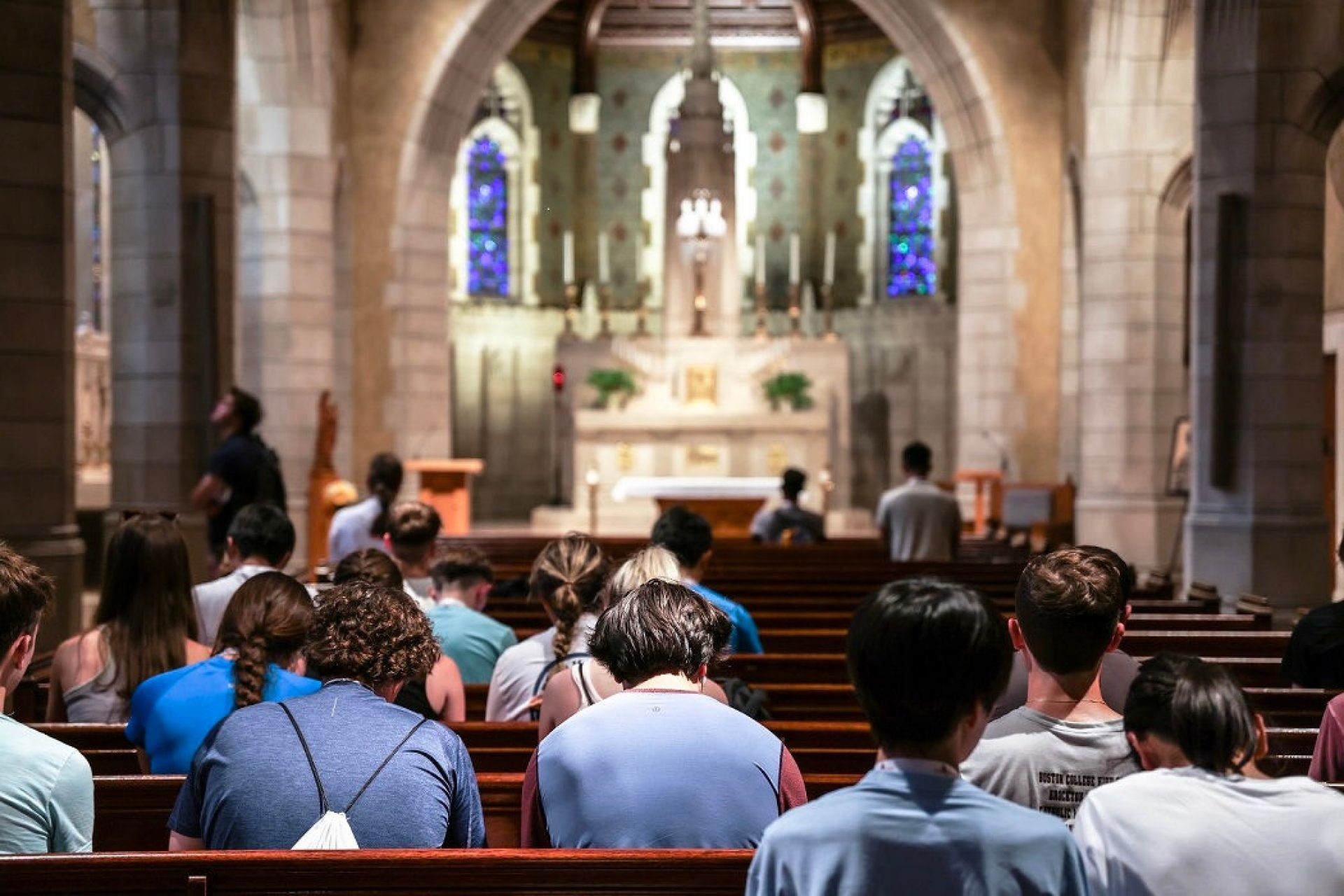 students at Mass